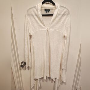 Lauren Ralph Lauren Women's Ivory 100% Linen Asymmetric Sweater Duster Cardigan